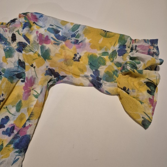 Zac & Rachel W 1X Plus Lightweight Boho Floral Airy Smocked Neck Flutter Sleeve - Picture 3 of 6